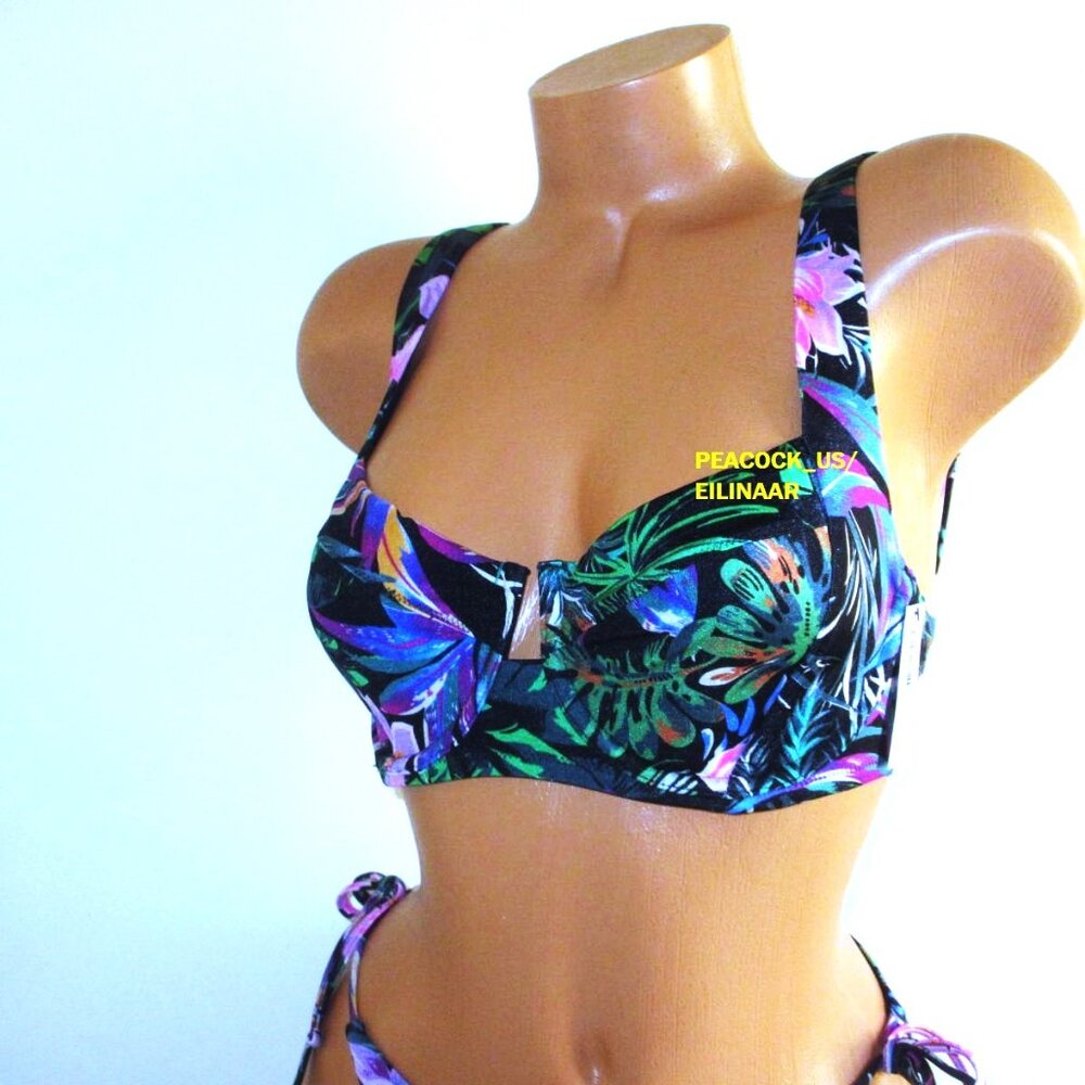 34C/S VICTORIA SECRET SWIM Lace-Up Top Bikini Set Side Tie Cheeky Bottom Floral - Picture 6 of 12